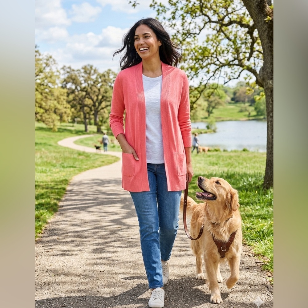 croft & barrow Coral Open-Front Pocket Cardigan